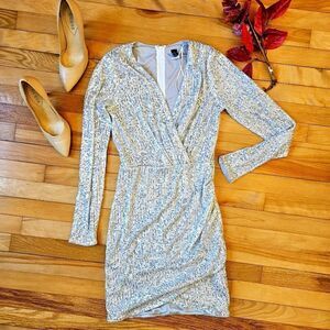 Windsor White and Silver Sequined Long Sleeve Dress